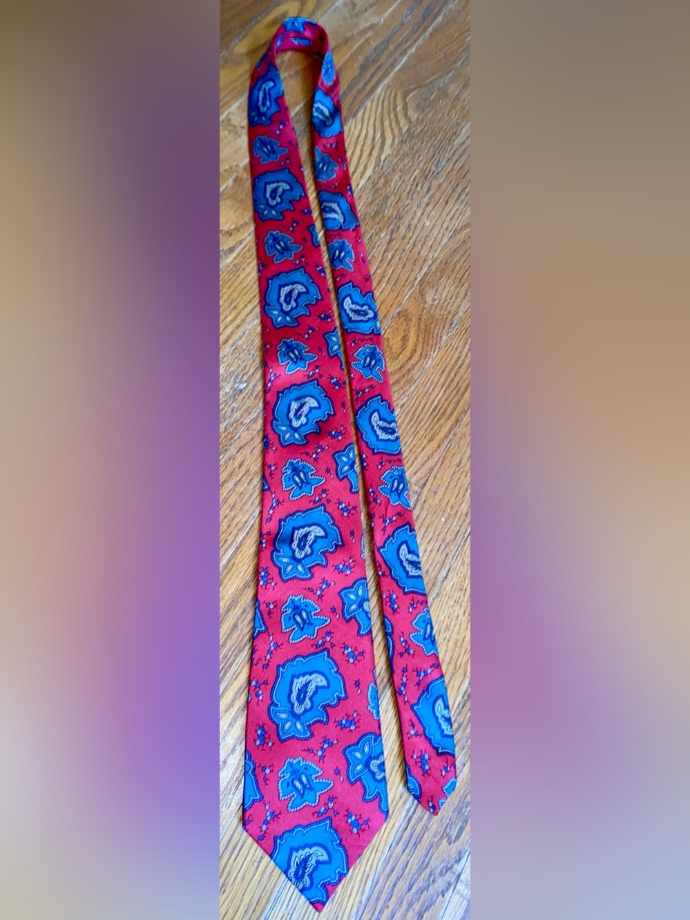 Vintage J.P Tilford for Harry Rosen Red and Blue Paisley Hand-Made Silk Tie
